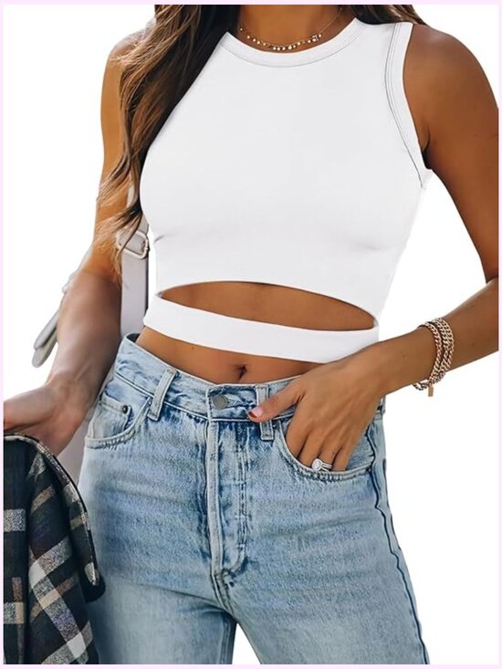 Tops - High Neck Cutout Racer Back Crop Tank Top Going Out Y2K Top